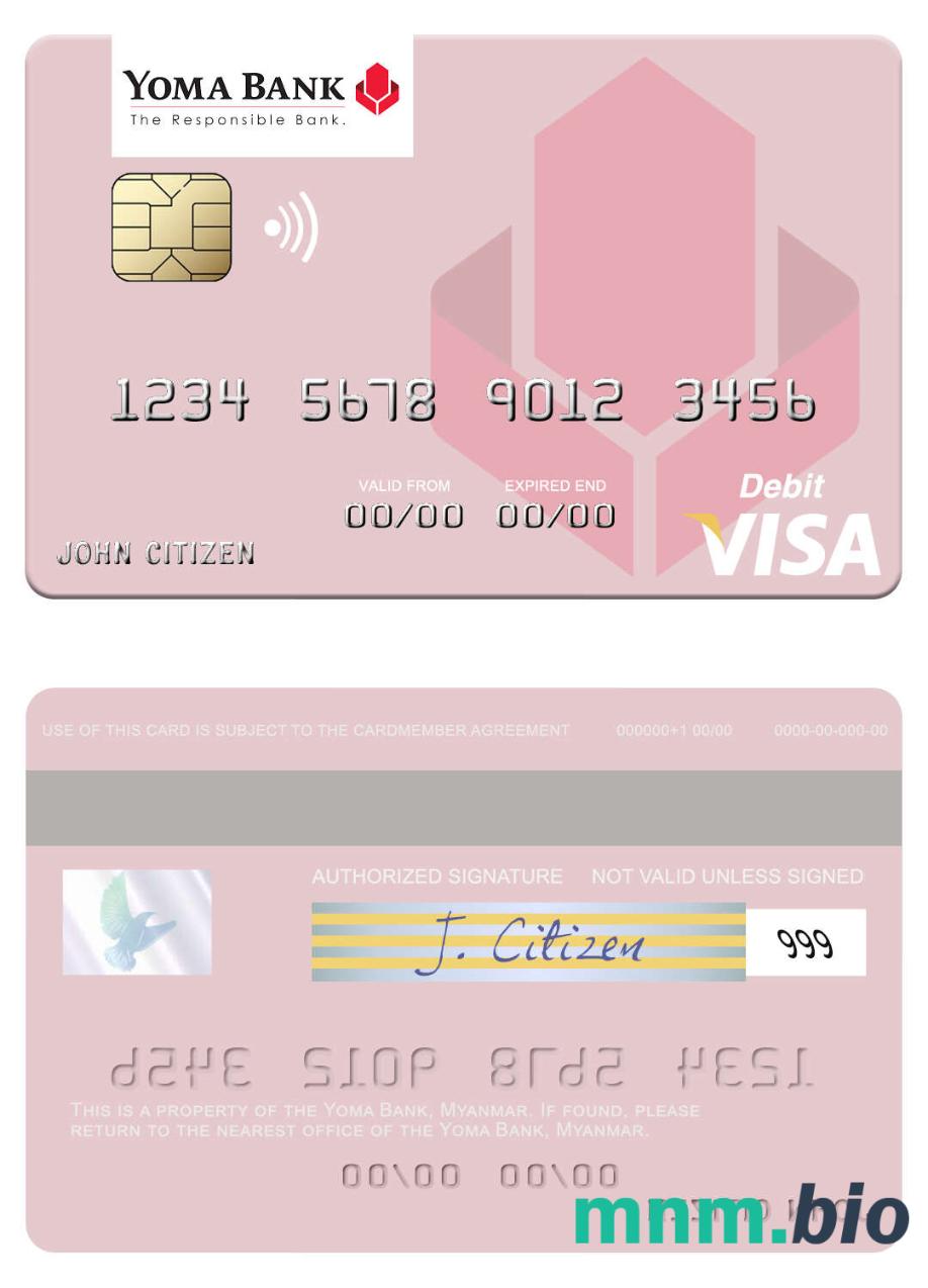 Myanmar Yoma Bank visa debet karta przykład w formacie PSD